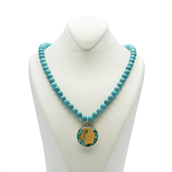 Nishapour Turquoise Necklace Featuring Zodiac Gold Leaf Design – Leo (Mordad) (1)