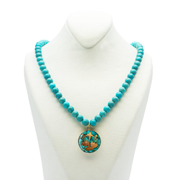 Nishapour Turquoise Necklace Featuring Zodiac Gold Leaf Design – Libra (Mehr) (3)