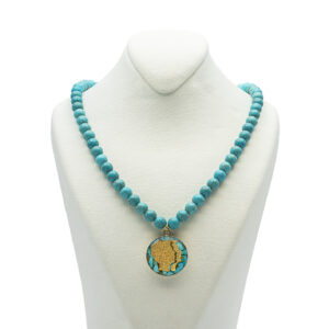 Nishapour Turquoise Necklace with Zodiac Gold Leaf Gemini ‘Khordad’ Design