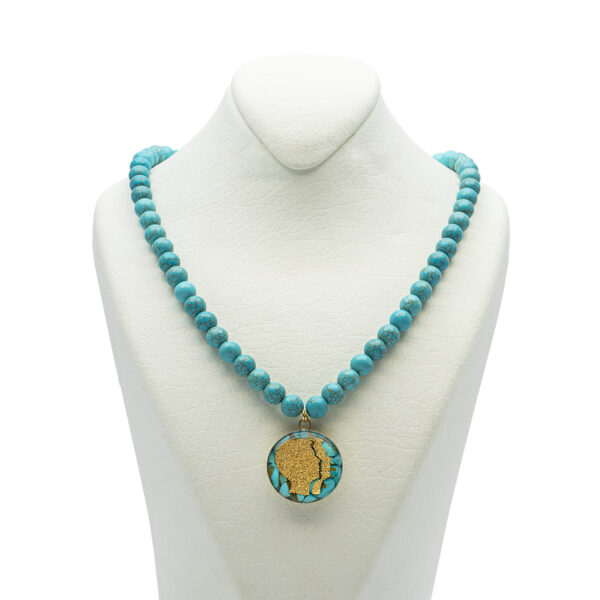 Nishapour Turquoise Necklace with Zodiac Gold Leaf Gemini ‘Khordad’ Design (Copy) (1)