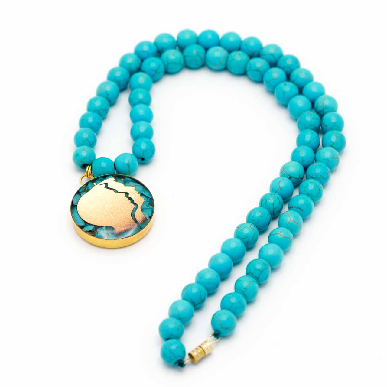 Nishapour Turquoise Necklace with Zodiac Gold Leaf Gemini ‘Khordad’ Design