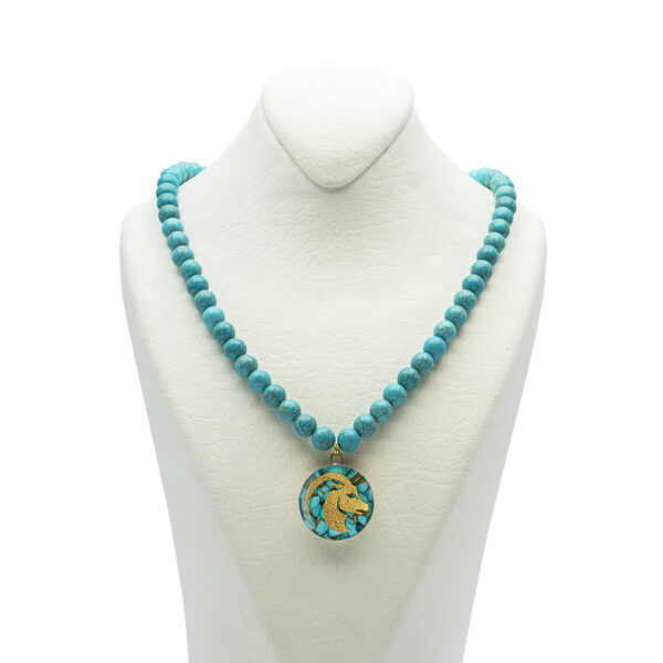 Nishapour Turquoise Necklace – Capricorn (Dey) Zodiac Gold Leaf Design (1)