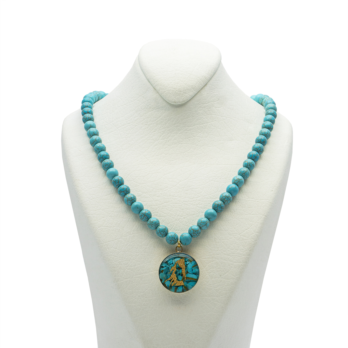 Main image of Nishapour Turquoise Necklace – Virgo (Shahrivar) Zodiac Gold Leaf Design