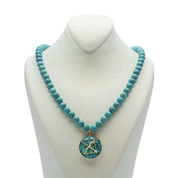 Nishapour Turquoise Necklace – Zodiac Gold Leaf Sagittarius (Azar) Design (1)