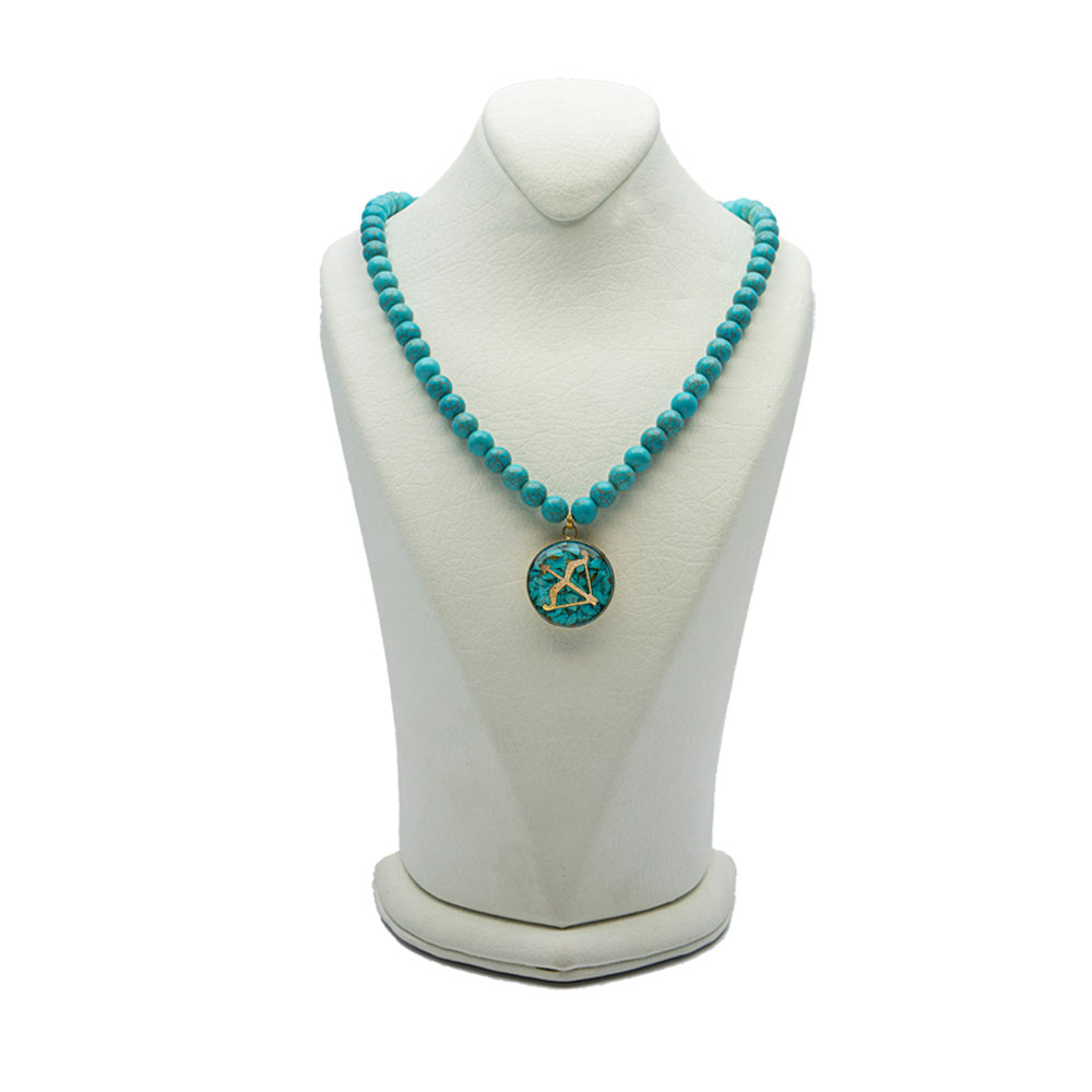 Nishapour Turquoise Necklace – Zodiac Gold Leaf Sagittarius (Azar) Design