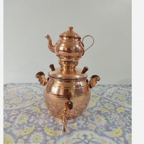 Persian Copper Gas Samovar 5L with Teapot, Hammered Finish (2)