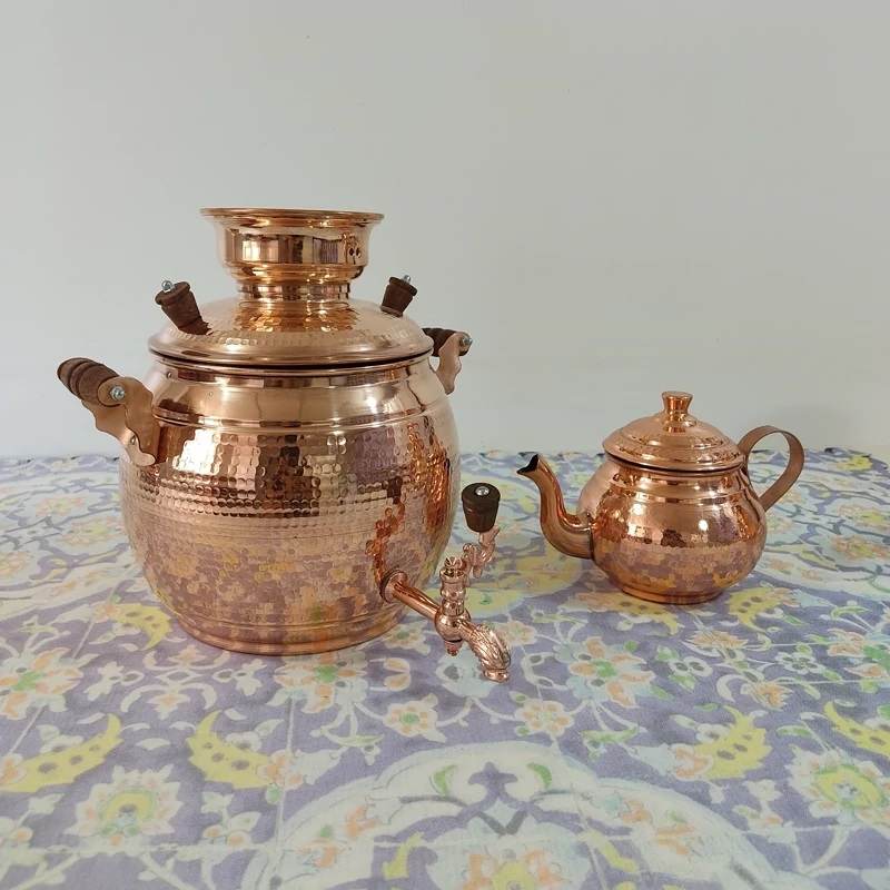 Persian Copper Stovetop Samovar 5L with Teapot, Hammered Finish