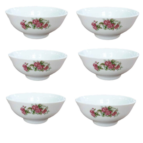 Red Rose Soup Bowl – Durable Porcelain Set for Home (Set of 6)