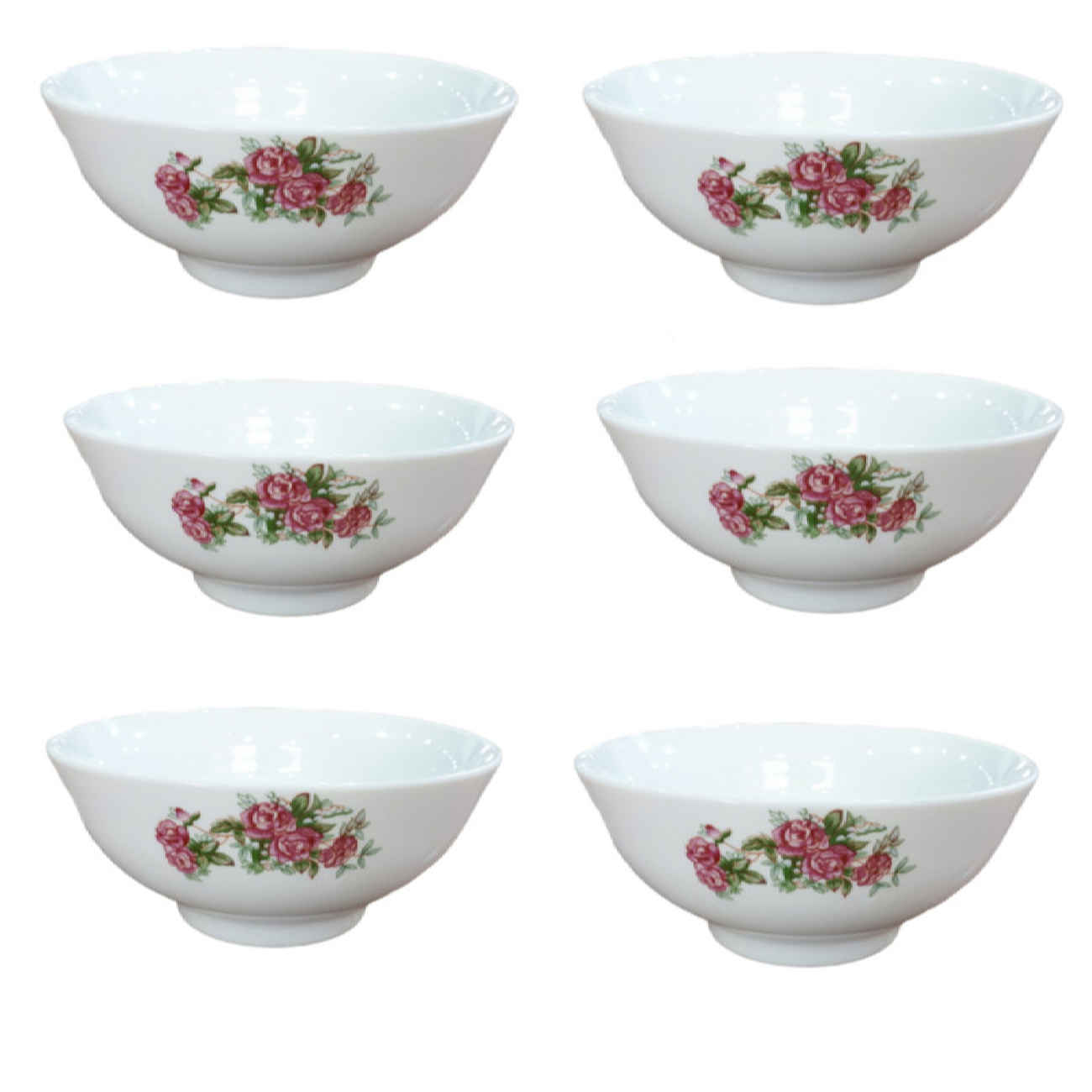 Red Rose Soup Bowl – Durable Porcelain Set for Home (Set of 6)