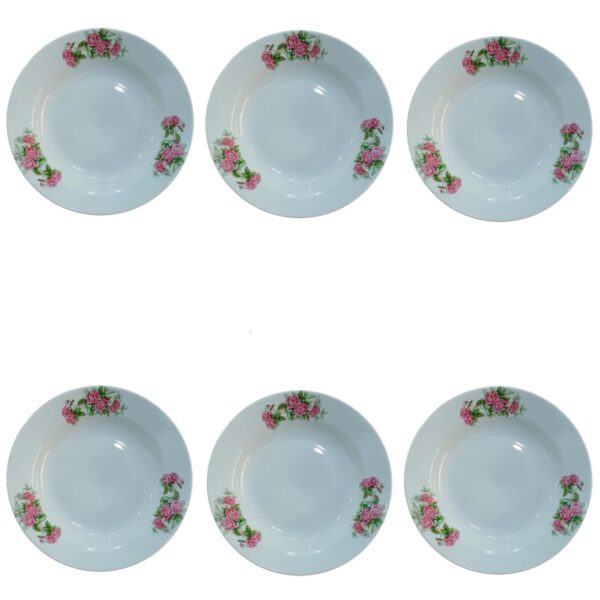 Red Rose Soup Plate Set – Ceramic Dinnerware (Set of 6)