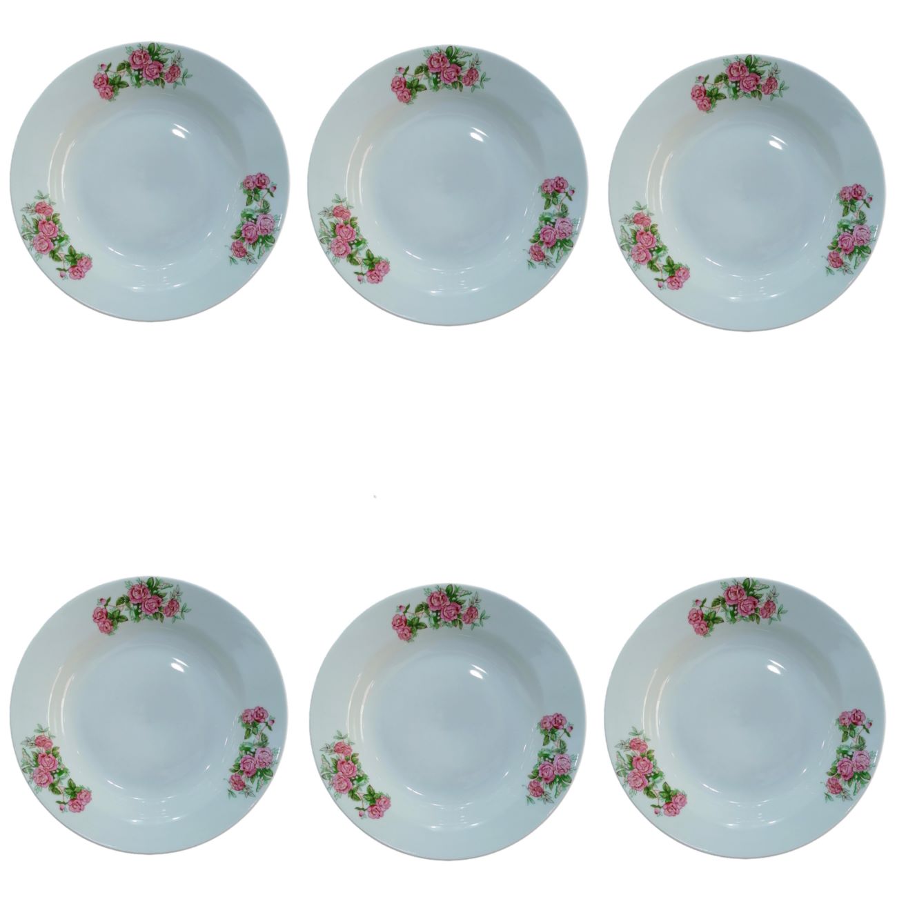 Red Rose Soup Plate Set – Ceramic Dinnerware (Set of 6)