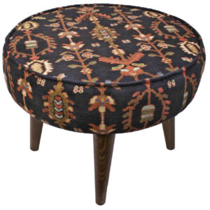 Smoky Grey Persian-Style Ottoman – Elegant Velvet Puff with Wooden Legs & MDF Base