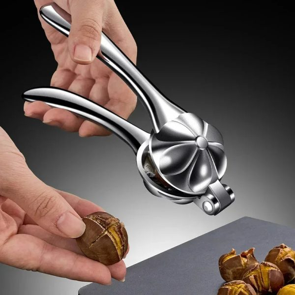 Main image of Stainless Steel Lever Nutcracker – Steel Handle & Body, Ergonomic, for Walnuts & Chestnuts, Floral Design