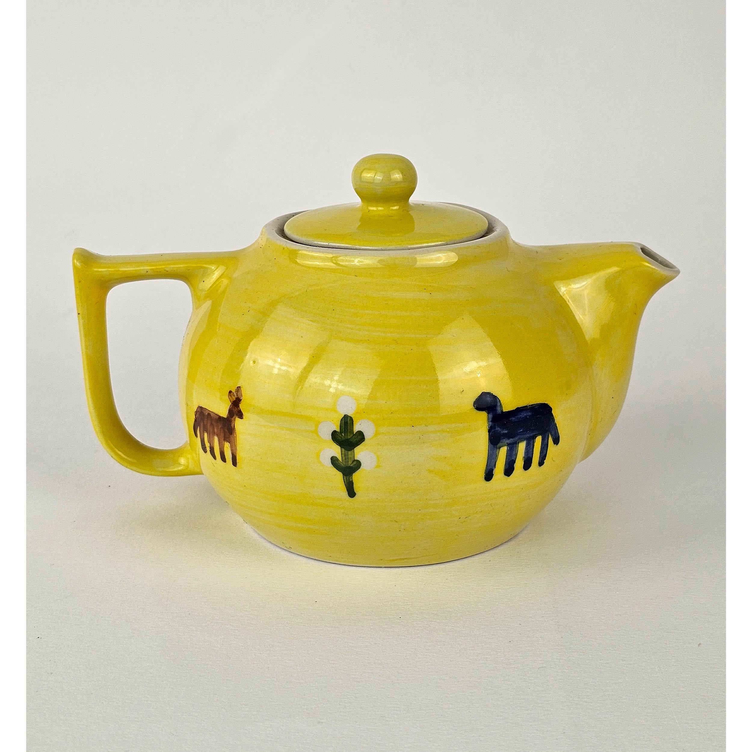 Traditional Hand-Painted Ceramic Teapot with Persian-Inspired Goat Pattern