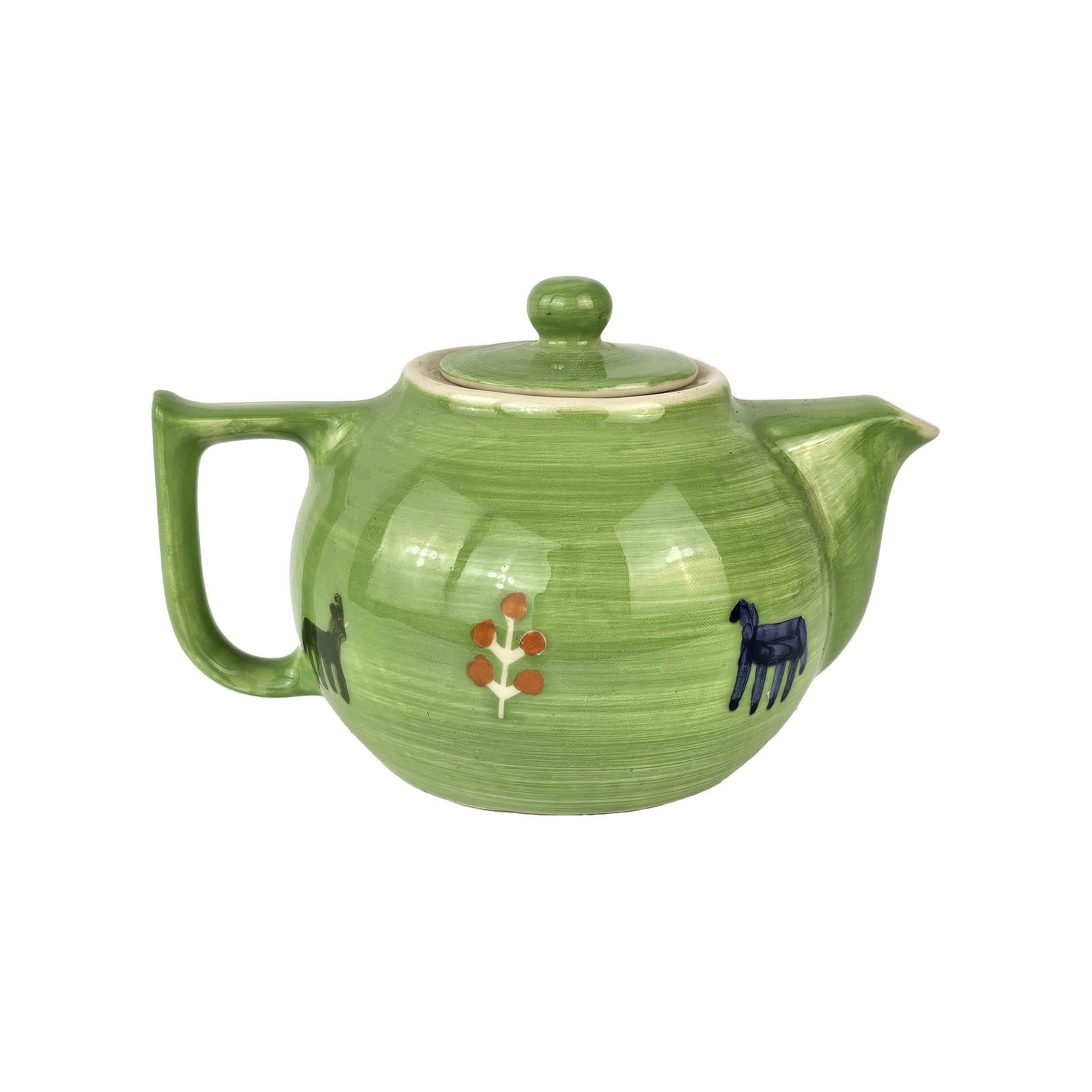 Main image of Traditional Hand-Painted Ceramic Teapot with Persian-Inspired Goat Pattern