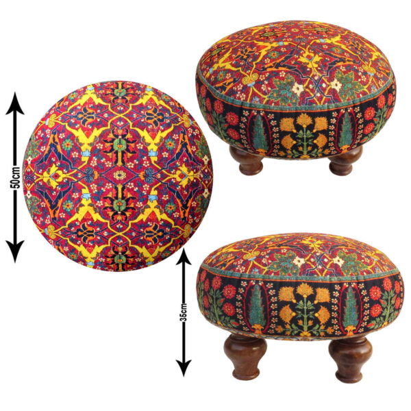 Traditional Persian Velvet Ottoman – Seven Vibrant Colors & Carved Wooden Legs