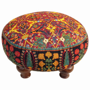 Traditional Persian Velvet Ottoman – Seven Vibrant Colors & Carved Wooden Legs
