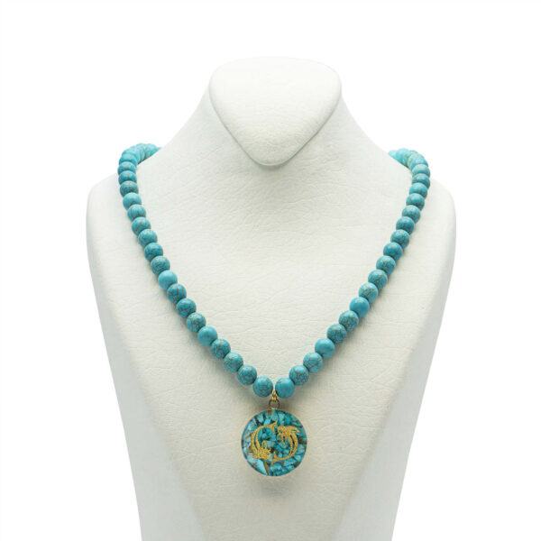Turquoise Necklace Featuring Zodiac GoldNishapour Leaf Design – Pisces (Esfand) (1)