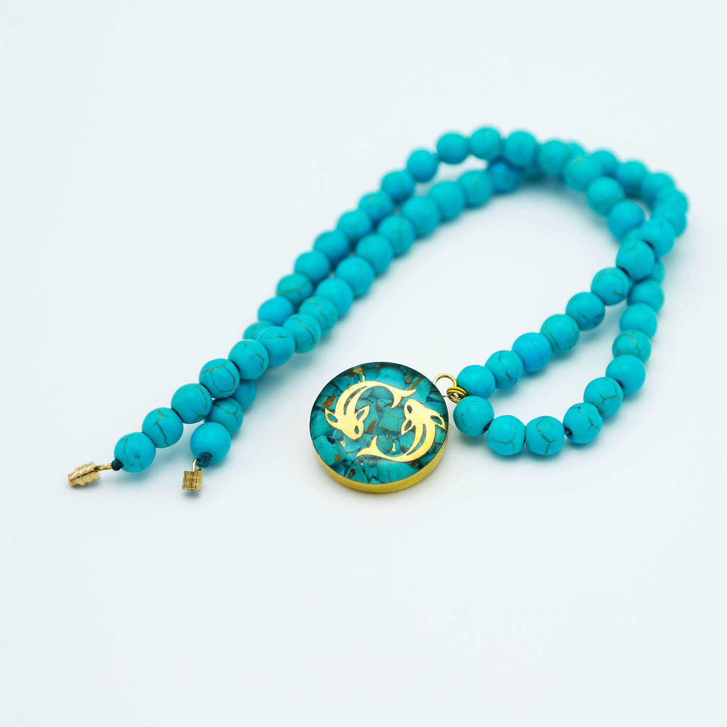 Nishapour Turquoise Pendant on Turquoise Stone Necklace – Pisces Esfand Gold Leaf