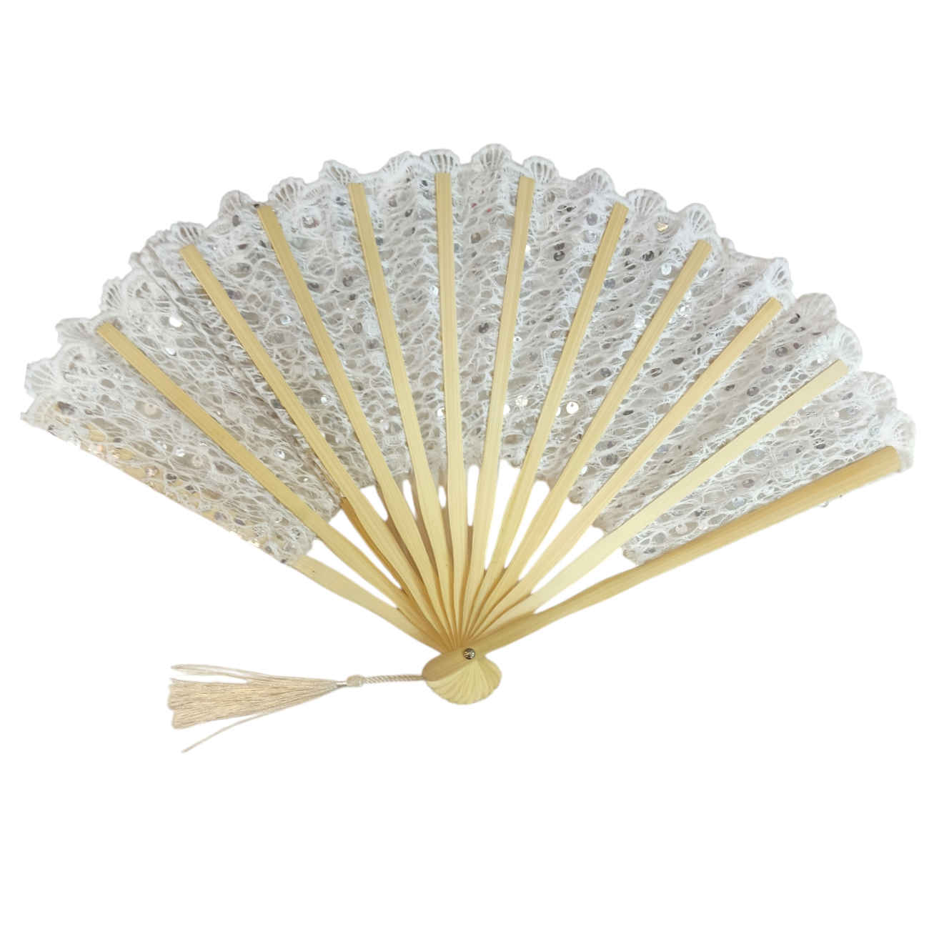Venus Handmade Embroidery Fan – Delicate Cream Stitch Detailing