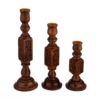 Thumbnail 2: Wooden Candlestick with Carved Floral Design Set of 3 - For Taper Candle