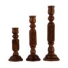Thumbnail 3: Wooden Candlestick with Carved Floral Design Set of 3 - For Taper Candle