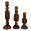 Thumbnail 4: Wooden Candlestick with Carved Floral Design Set of 3 - For Taper Candle