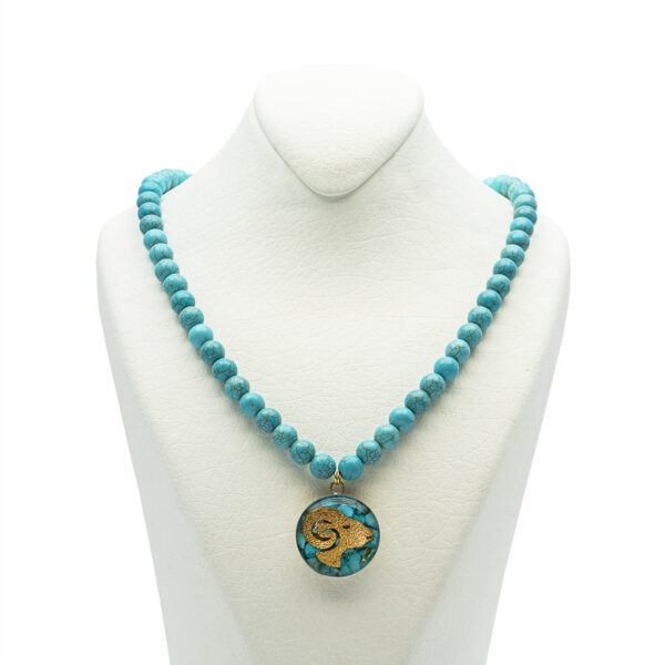 “Zodiac Resin Turquoise Inlay Necklace with Gold Leaf – Aquarius Design, Made for Aries” (1)