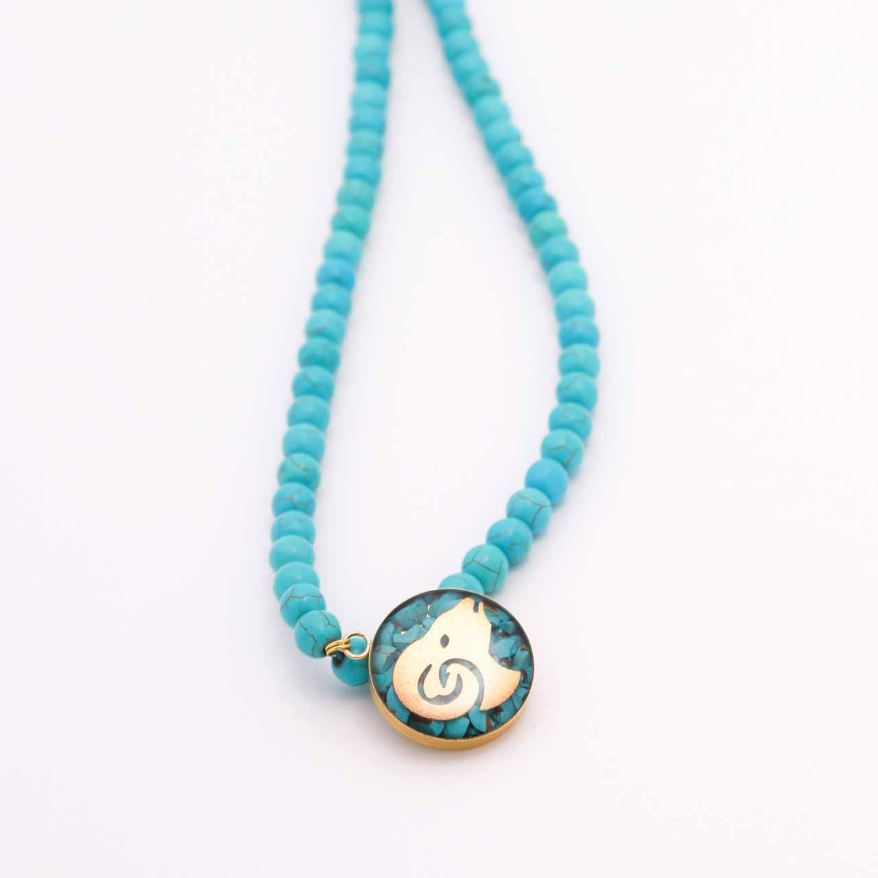 Zodiac Resin Turquoise Inlay Necklace with Gold Leaf – Aquarius Design, Made for Aries