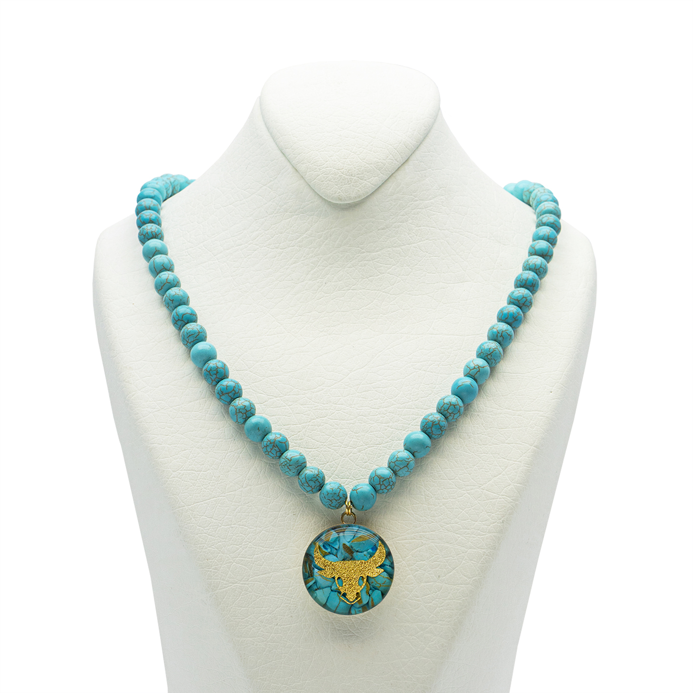 Main image of Nishapour Turquoise Necklace with Zodiac Gold Leaf Taurus ‘Ordibehesht’ Design
