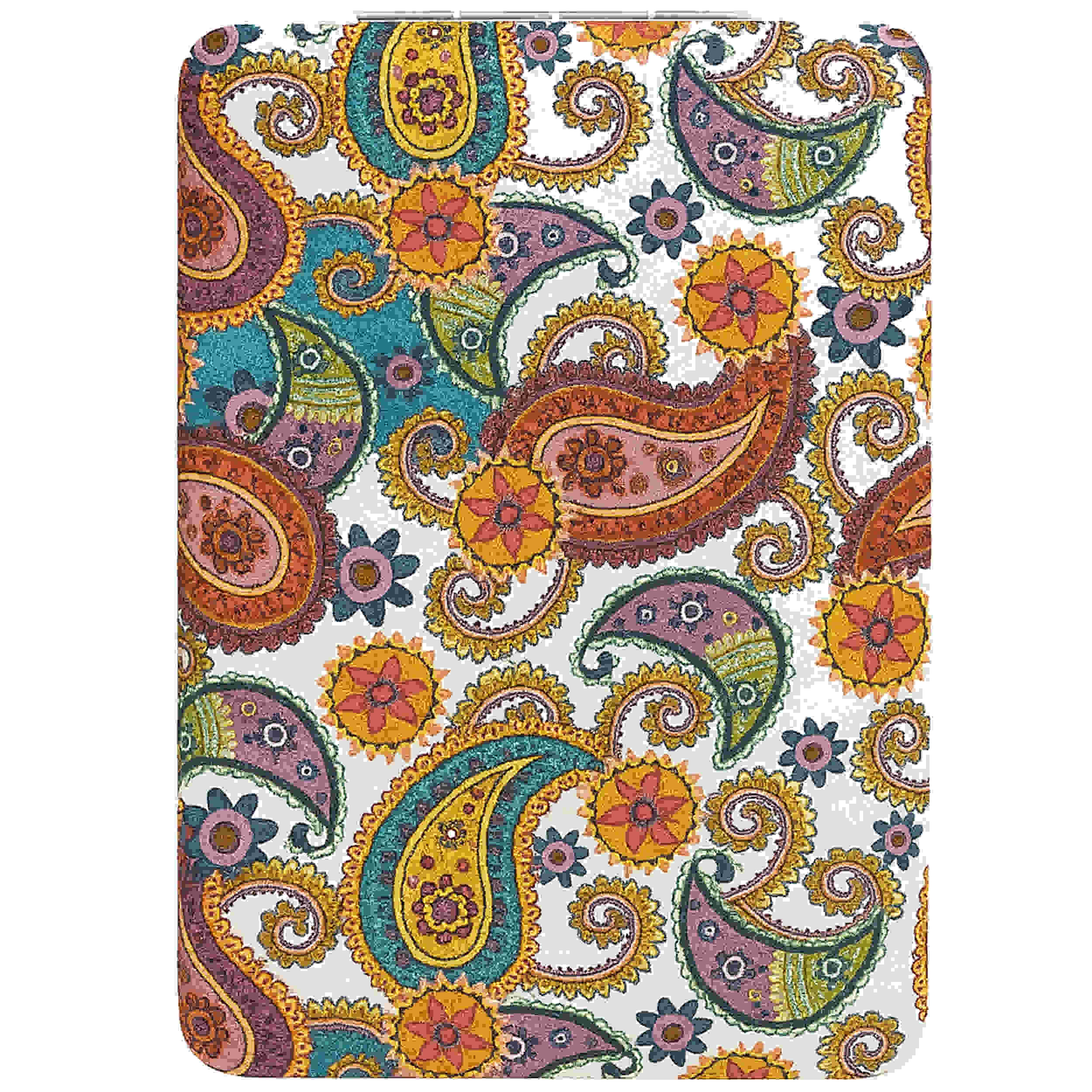 Main image of Iranian Rectangular Folding Pocket Mirror – White with Traditional Termeh Motifs – Dual-Sided