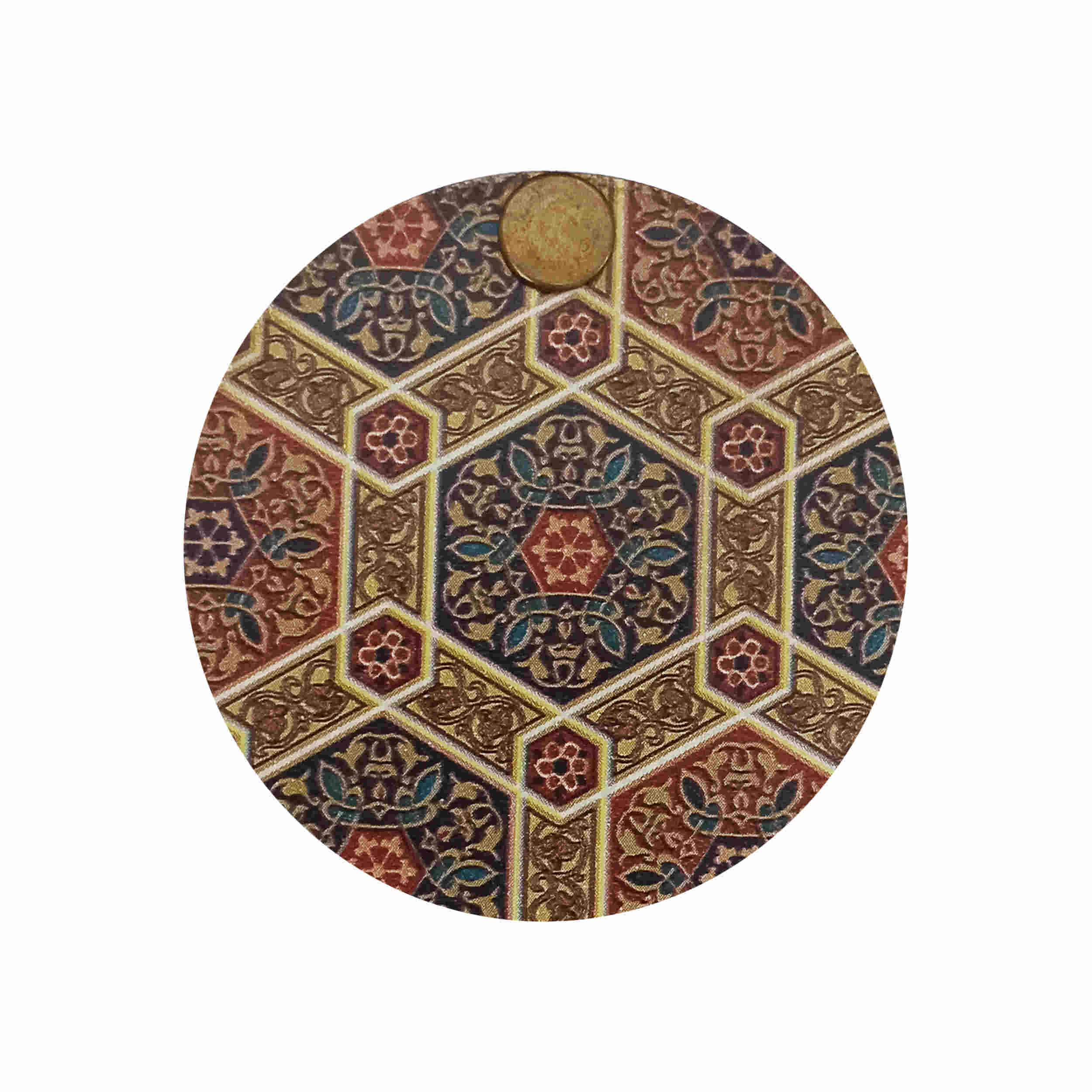 Main image of Iranian Wooden Pocket Mirror with Rotating Lid and Hexagonal Islamic Motifs