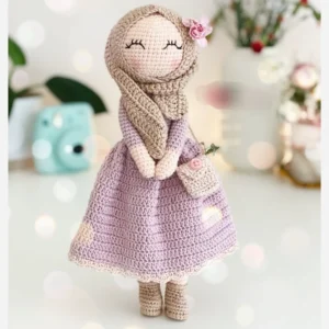 Amigurumi Handwoven Hijabi Crochet Doll – Girl in Modest Colorful Long Dress | Islamic Cultural Toy