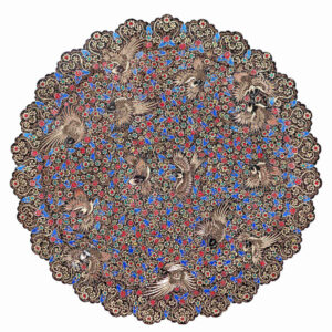 Handcrafted Persian Decorative Copper Tray – Isfahan Professional Engraved & Silver Inlaid, 14 Birds Design