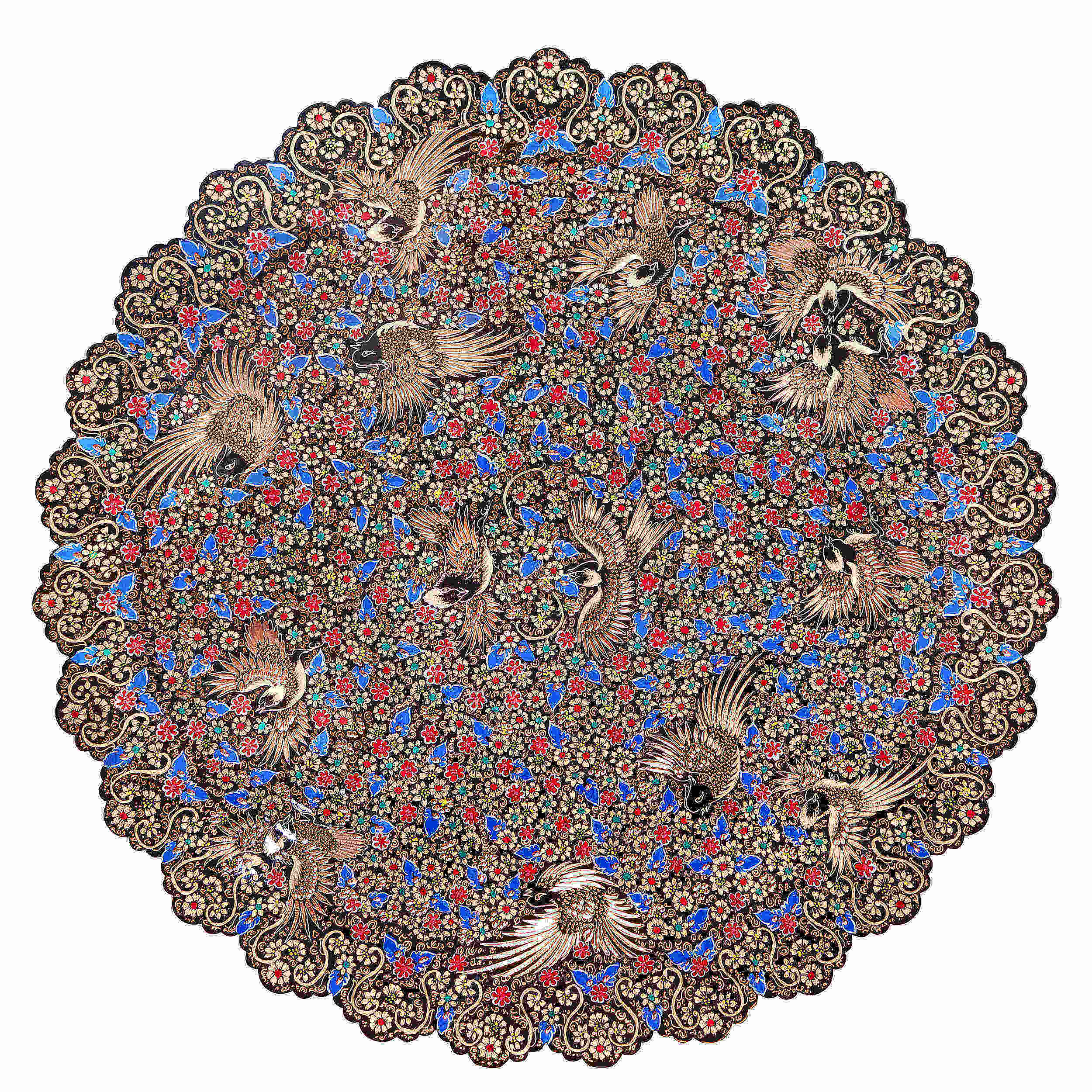 Main image of Handcrafted Persian Decorative Copper Tray – Isfahan Professional Engraved & Silver Inlaid, 14 Birds Design