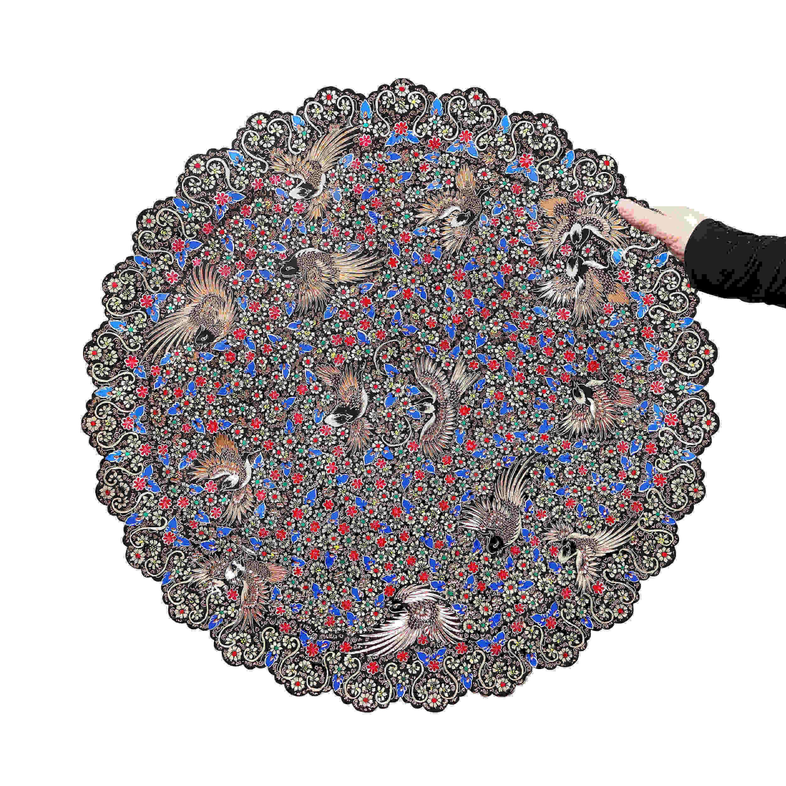 Handcrafted Persian Decorative Copper Tray – Isfahan Professional Engraved & Silver Inlaid, 14 Birds Design