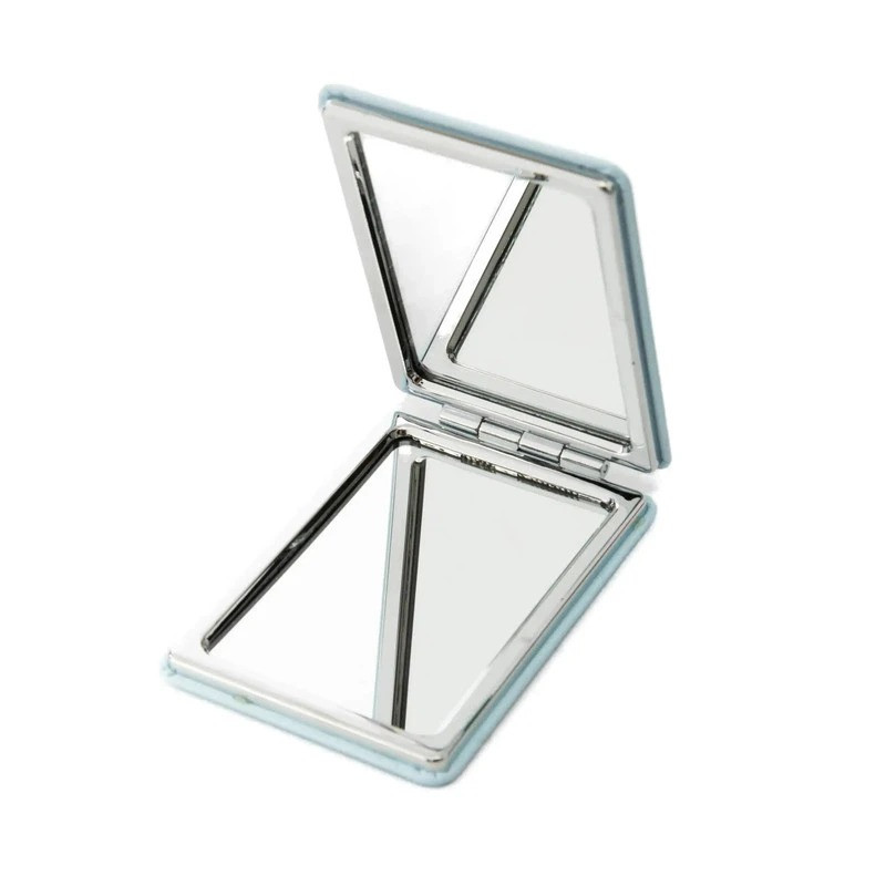 Iranian Rectangular Folding Pocket Mirror – White with Traditional Termeh Motifs – Dual-Sided