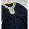 Thumbnail 3: Black Closed-Front Flare Abaya with Hand‑Stitched Embroidery Neckline and Sleeves