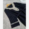 Thumbnail 2: Black Closed-Front Flare Abaya with Hand‑Stitched Embroidery Neckline and Sleeves