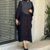 Thumbnail 4: Black Closed-Front Women’s Abaya with Flared Sleeves and a Zigzag Patterned Inlay