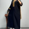 Thumbnail 5: Black Long Kaftan Abaya with Golden Embellished Neckline and Sleeves