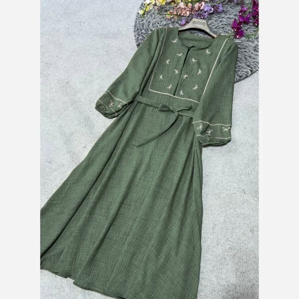 Colorful Kaftan Dress with Removable Fabric Belt – Bow Detail on Chest & Sleeve Cuffs, Free Size (1)