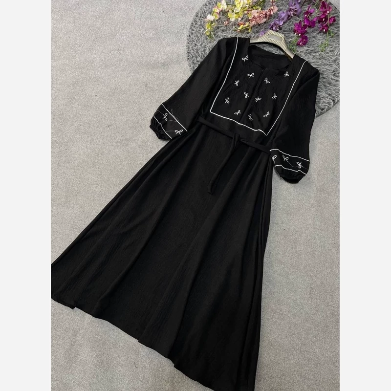 Colorful Kaftan with Removable Belt, Bishop Sleeves and Bow Detail on Chest and Cuffs