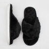 Thumbnail 5: Nikta Fluffy Cross Faux Fur Black Slippers – Open Toe Fuzzy Slides
