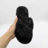 Thumbnail 4: Nikta Fluffy Cross Faux Fur Black Slippers – Open Toe Fuzzy Slides