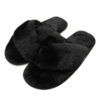 Thumbnail 2: Nikta Fluffy Cross Faux Fur Black Slippers – Open Toe Fuzzy Slides