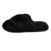 Cross Fluffy Faux Fur Fuzzy Black Nikta Slippers - Open Toe Slides (9)