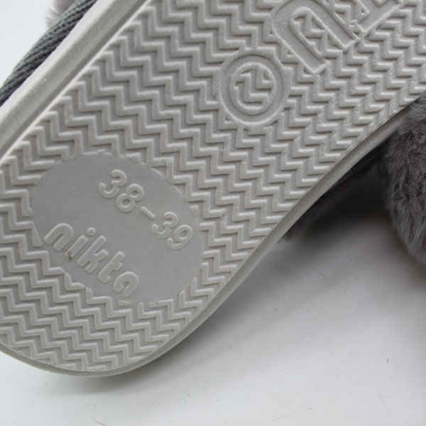 Nikta Fluffy Cross Faux Fur Gray Slippers – Open Toe Fuzzy Slides