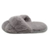 Cross Fluffy Faux Fur Fuzzy Slippers - Open Toe Gray Slides (3)