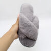 Thumbnail 4: Nikta Fluffy Cross Faux Fur Gray Slippers – Open Toe Fuzzy Slides